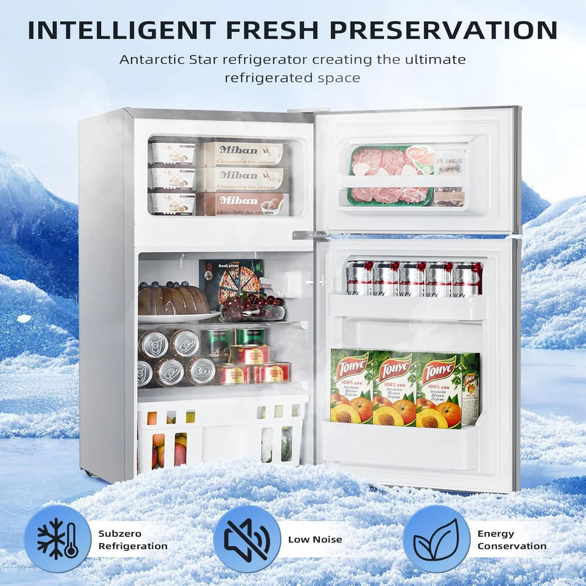 Antarctic Star 3.2 Cu.Ft,Mini Refrigerator with Freezer,Double Door Mini Fridge,Compact Refrigerator,Adjustable Thermostat,Mini Refrigerator for Bedroom/Office/Dorm/Kitchen(BLACK)