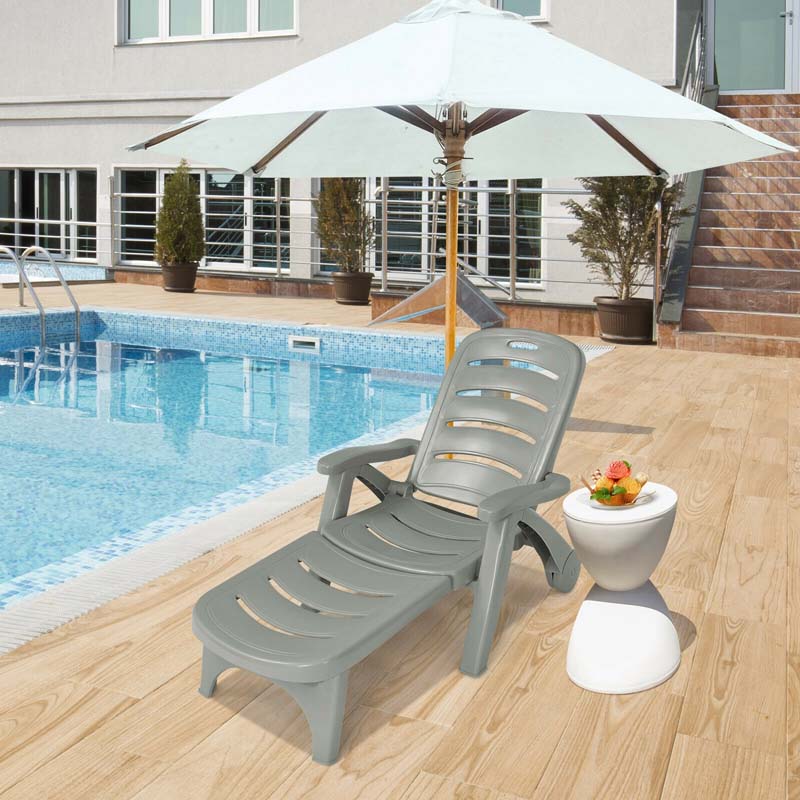 Rolling Folding Plastic Pool Lounge Chair With Armrests 5 Position Outdoor Sun Lounger Patio Deck Chair Beach Chair - Comfortable And Ergonomic Design