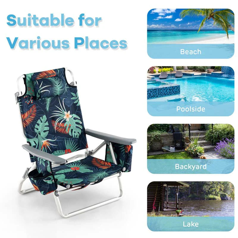 2 Pack 5 Position Outdoor Folding Backpack Beach Chair Amp Table Set Patio Lawn Camping Chair Beach Sling Chair - High Quality Set For Everyday Use