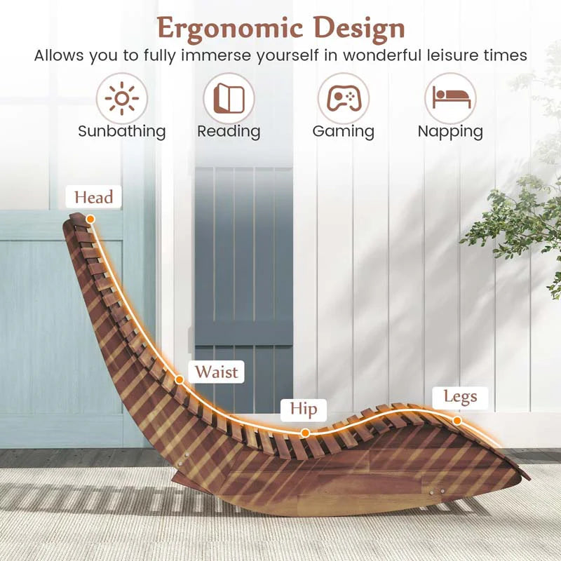 Acacia Wood Outdoor Patio Rocking Chair With Widened Slatted Seat Amp High Back Porch Rocker Sun Lounger For Backyard Garden - Comfortable And Ergonomic Design
