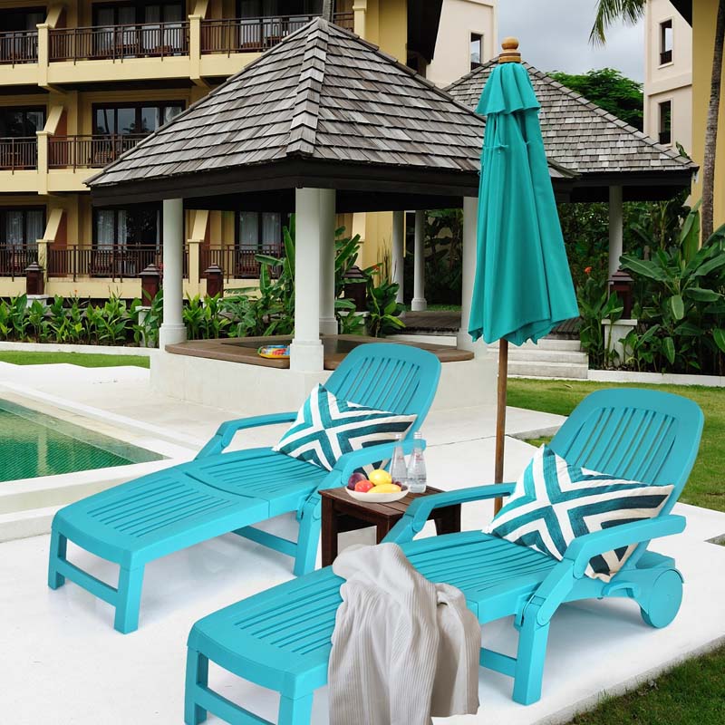Weatherproof Folding Sun Lounger With Wheels 6 Position Plastic Outdoor Chaise Lounge Chair For Pool Beach Lawn - Comfortable And Ergonomic Design