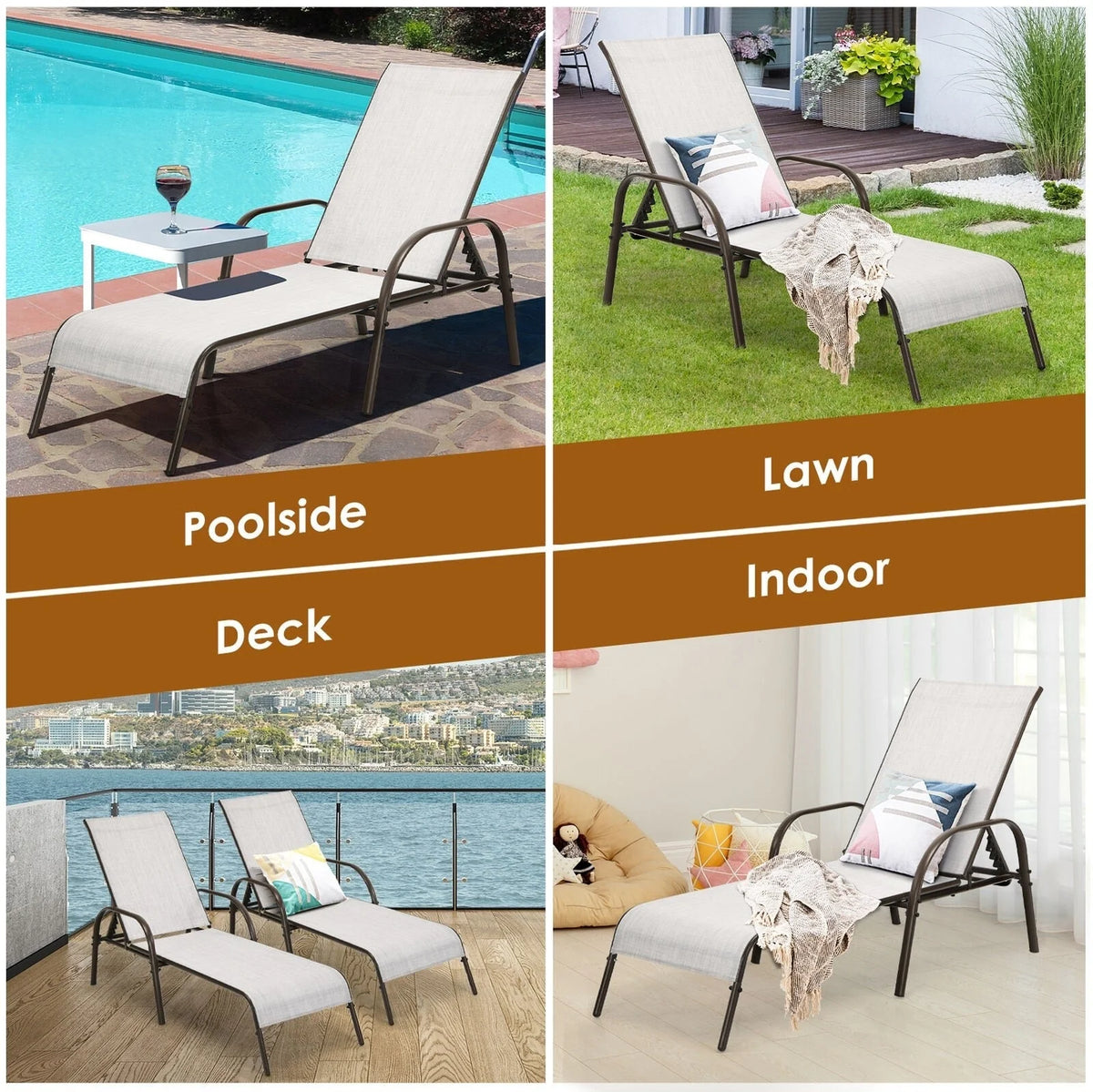 2 Pcs 5 Position Fabric Folding Outdoor Chaise Lounge Chairs Lightweight Pool Chairs Patio Lawn Recliner Sun Lounger - Comfortable And Ergonomic Design