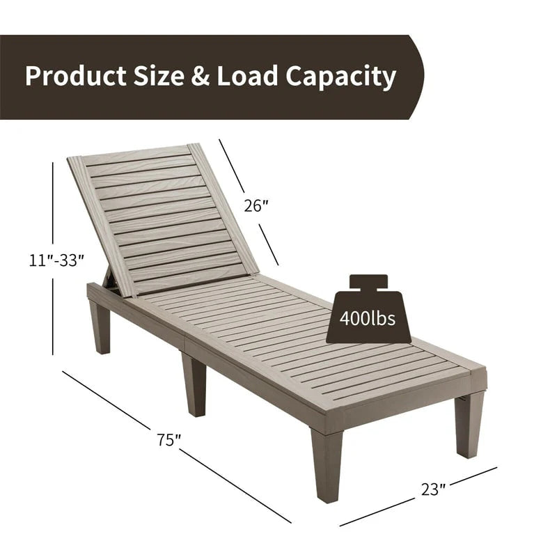 Outdoor Chaise Lounge Chair Patio Recliner Adjustable With 5 Positions Wood Texture Design Waterproof Easy To Assemble - Comfortable And Ergonomic Design