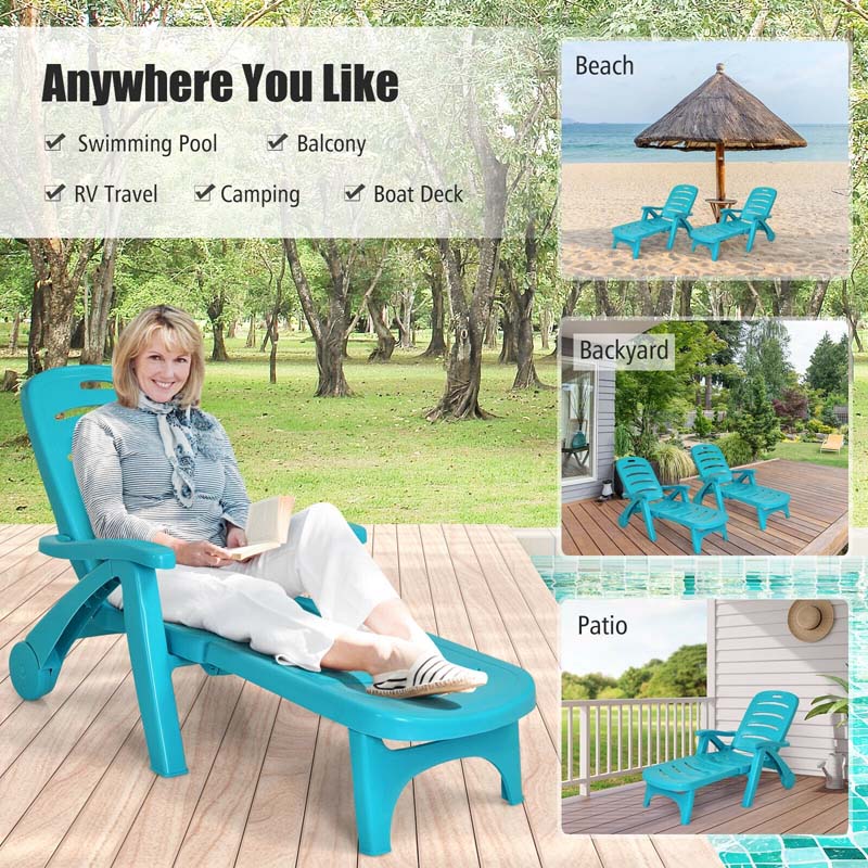 Rolling Folding Plastic Pool Lounge Chair With Armrests 5 Position Outdoor Sun Lounger Patio Deck Chair Beach Chair - Comfortable And Ergonomic Design
