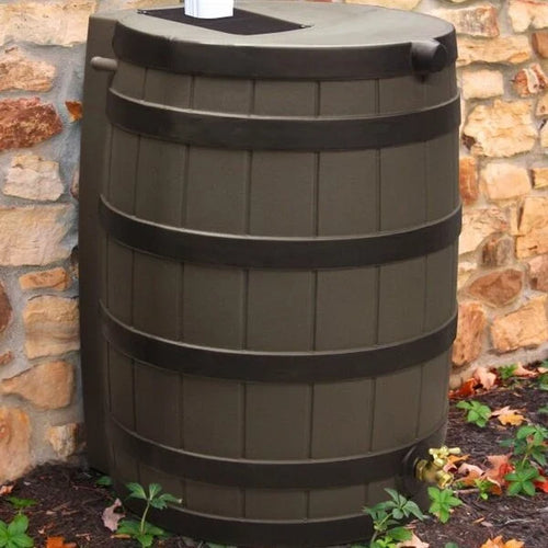 40 Gallon Rain Barrel with Darkened Ribs Oak
