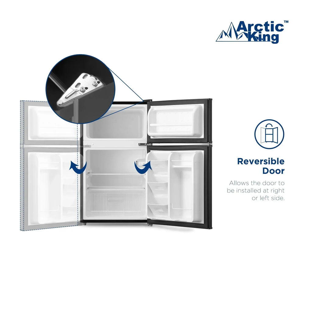 Arctic King 3.2 Cu ft Two Door Mini Fridge with Freezer, Stainless Steel, E-Star