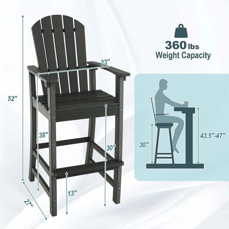 Outdoor Hdpe Tall Adirondack Chairs With Armrests Amp Footrest 30Quot Counter Height Bar Stools For Garden Backyard - Comfortable And Ergonomic Design