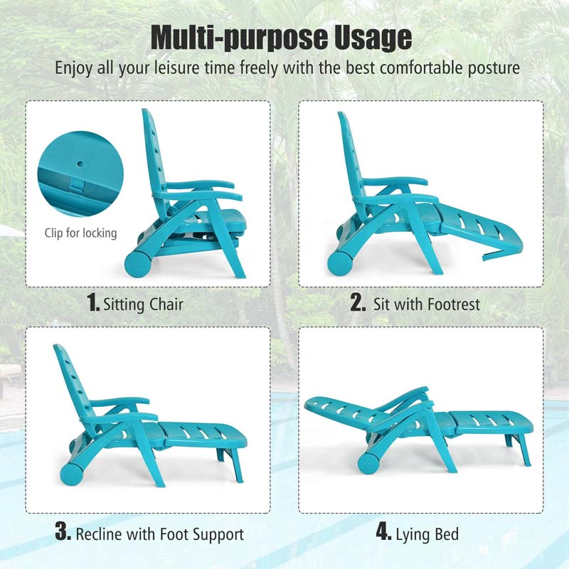 Rolling Folding Plastic Pool Lounge Chair With Armrests 5 Position Outdoor Sun Lounger Patio Deck Chair Beach Chair - Comfortable And Ergonomic Design
