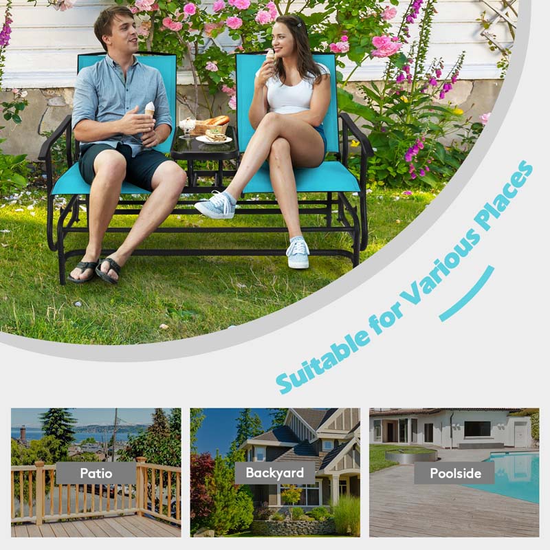 2 Person Outdoor Bench Glider Chair With Center Table Mesh Fabric Rocking Loveseat For Patio - Comfortable And Ergonomic Design