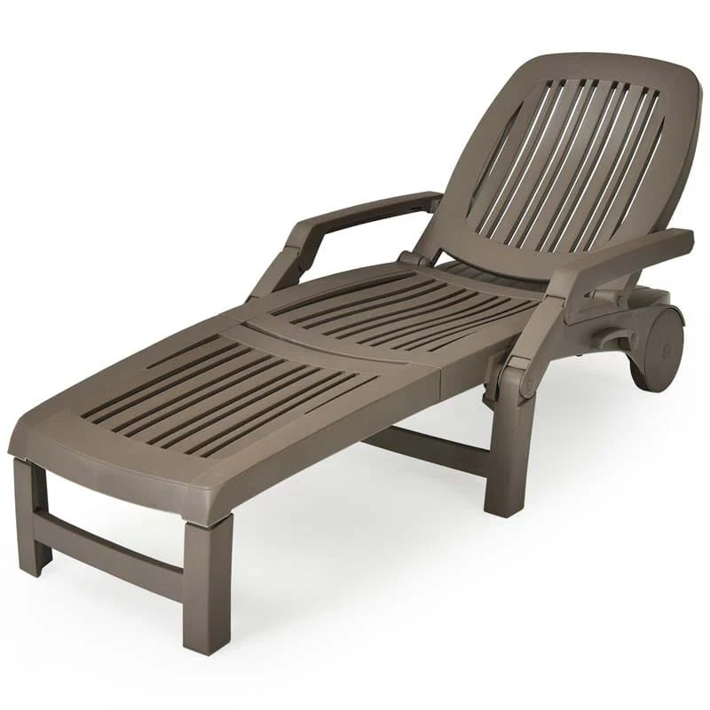 Weatherproof Folding Sun Lounger With Wheels 6 Position Plastic Outdoor Chaise Lounge Chair For Pool Beach Lawn - Comfortable And Ergonomic Design