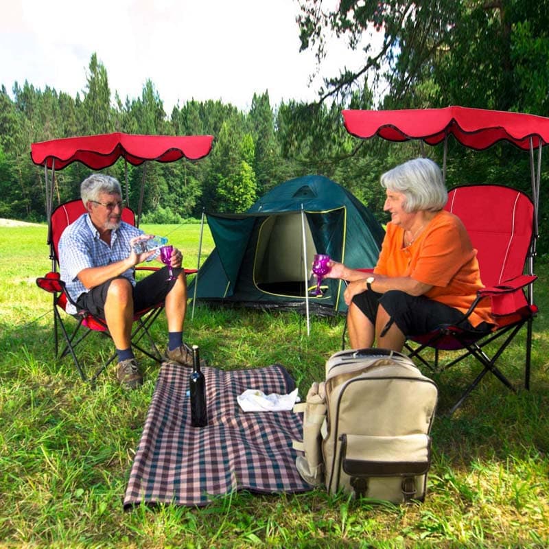 Outdoor Canopy Chair Portable Folding Beach Chair With 2 Cup Holders 600D Pvc Fabric Camping Chair Lawn Chair - Comfortable And Ergonomic Design
