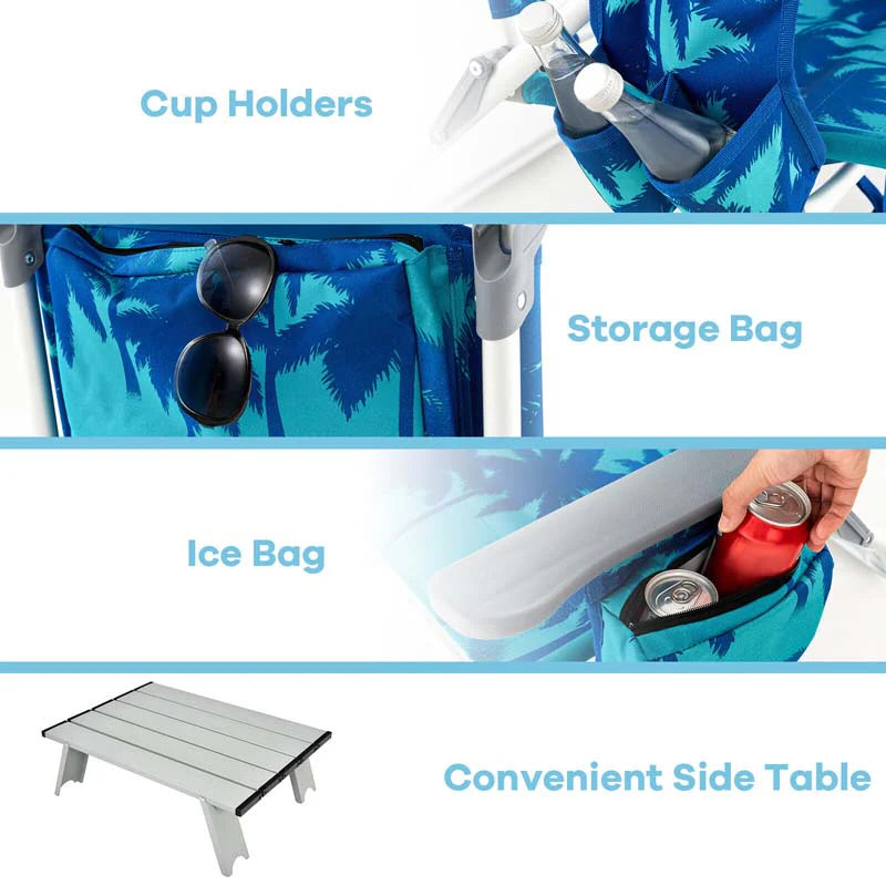 2 Pack 5 Position Outdoor Folding Backpack Beach Chair Amp Table Set Patio Lawn Camping Chair Beach Sling Chair - High Quality Set For Everyday Use