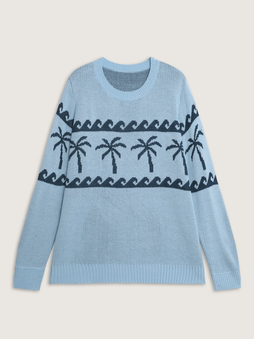 Coconut Tree Pattern Jacquard Pullover