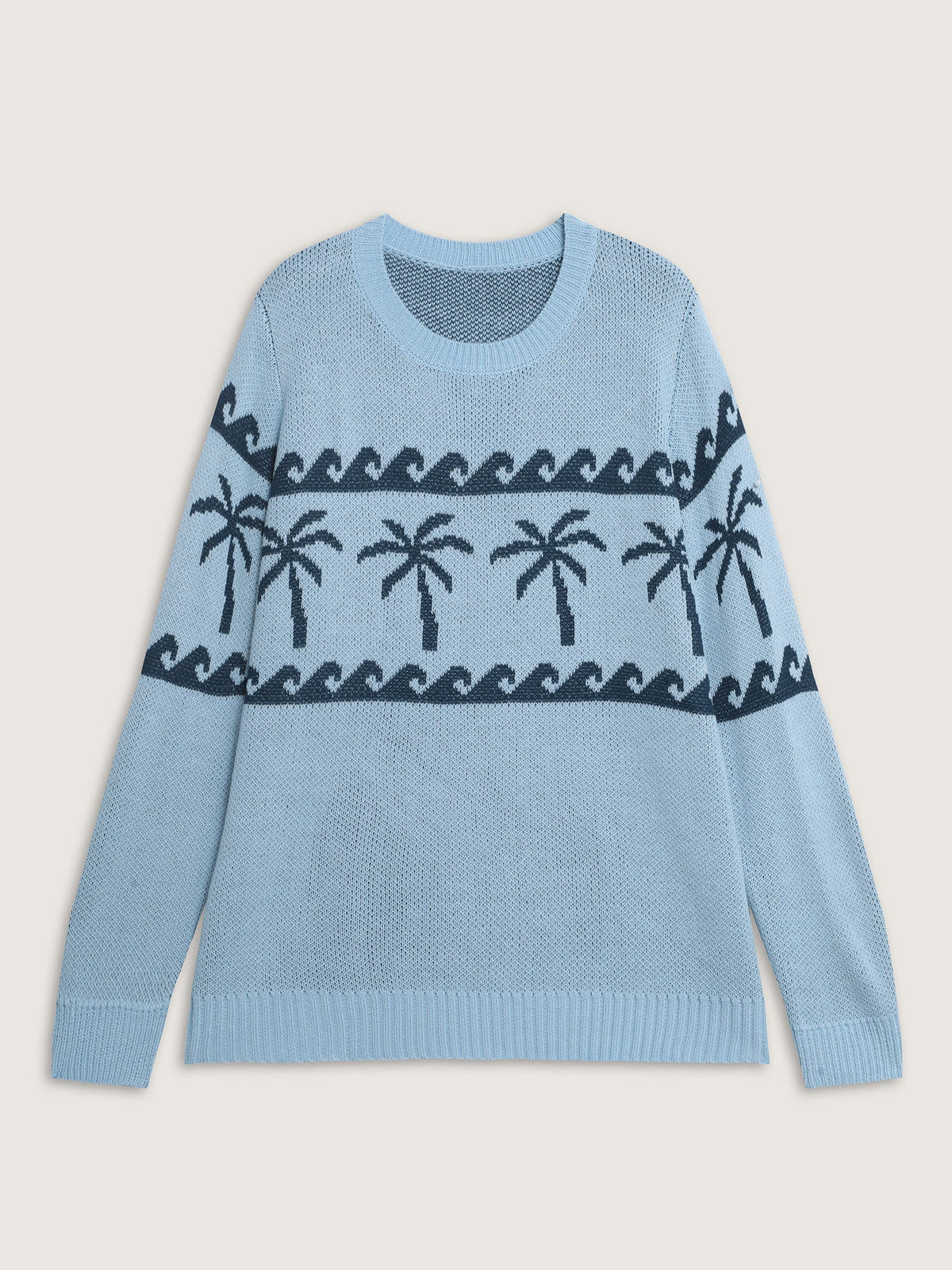 Coconut Tree Pattern Jacquard Pullover