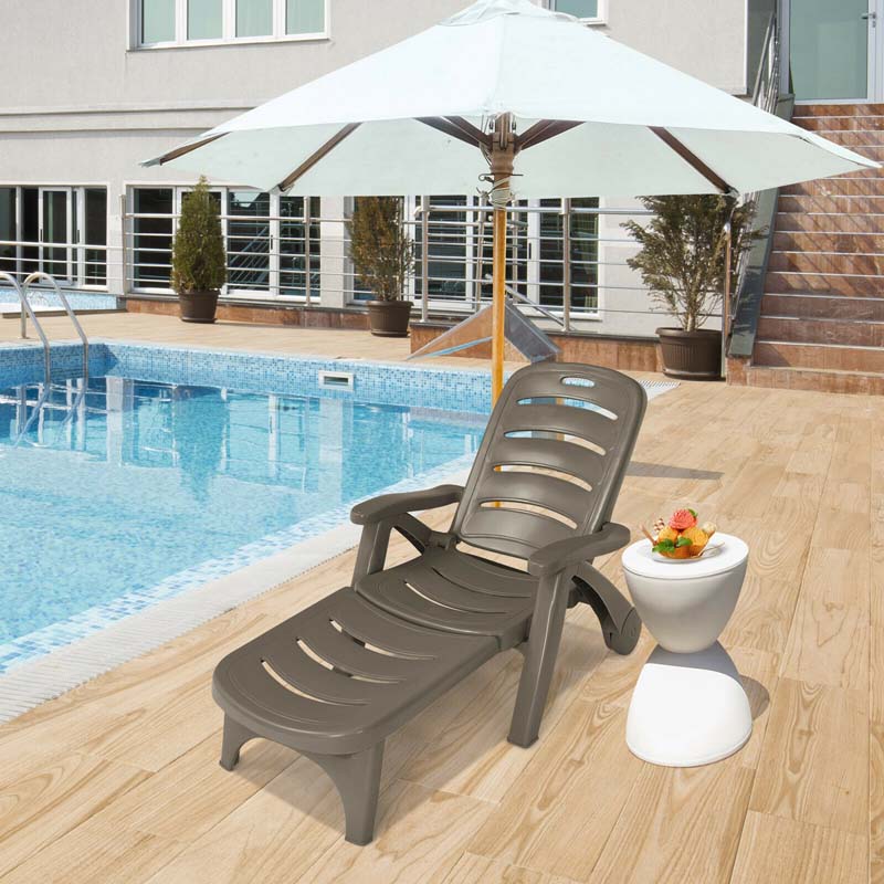 Rolling Folding Plastic Pool Lounge Chair With Armrests 5 Position Outdoor Sun Lounger Patio Deck Chair Beach Chair - Comfortable And Ergonomic Design