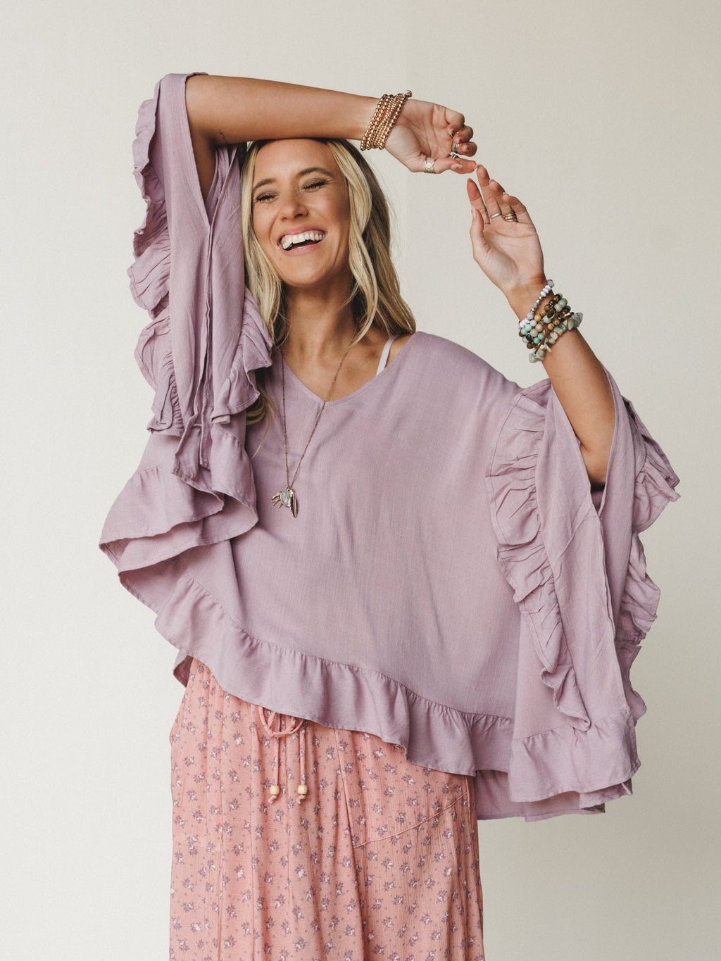 The Nest Let Me Ruffled Poncho Top - Pale Plum