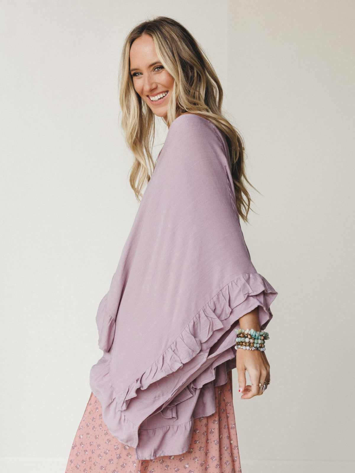 The Nest Let Me Ruffled Poncho Top - Pale Plum