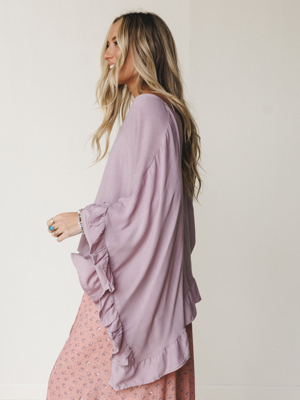 The Nest Let Me Ruffled Poncho Top - Pale Plum