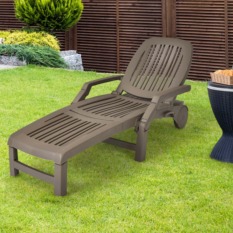 Weatherproof Folding Sun Lounger With Wheels 6 Position Plastic Outdoor Chaise Lounge Chair For Pool Beach Lawn - Comfortable And Ergonomic Design