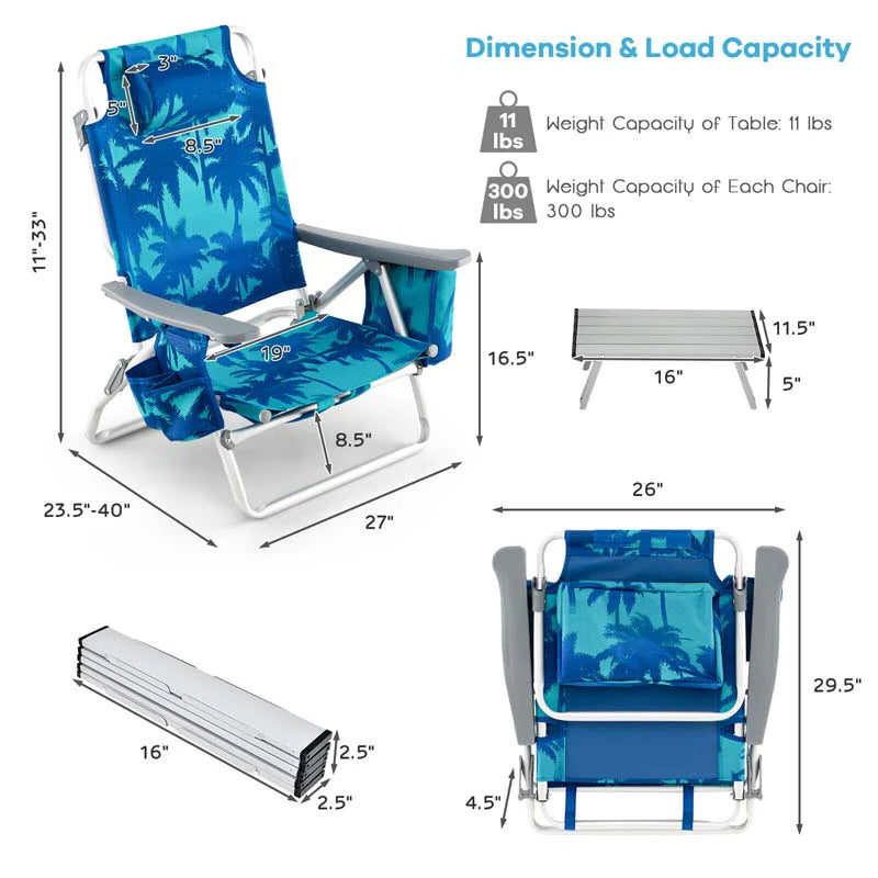 2 Pack 5 Position Outdoor Folding Backpack Beach Chair Amp Table Set Patio Lawn Camping Chair Beach Sling Chair - High Quality Set For Everyday Use