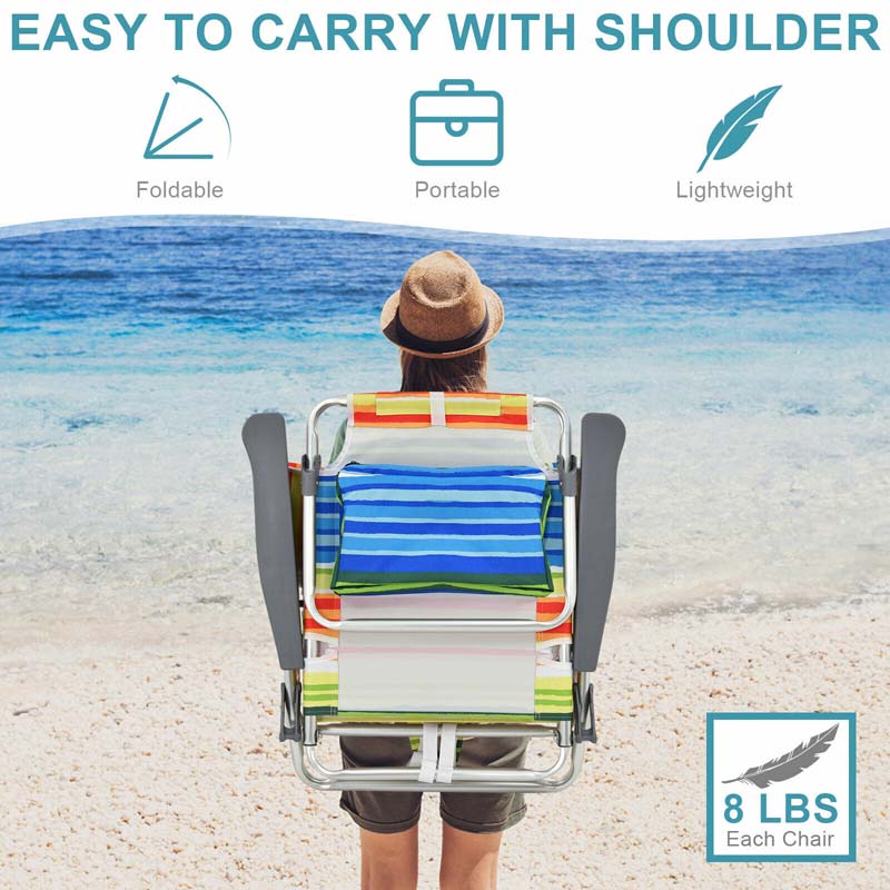 2 Pack 5 Position Outdoor Folding Backpack Beach Chair Amp Table Set Patio Lawn Camping Chair Beach Sling Chair - High Quality Set For Everyday Use