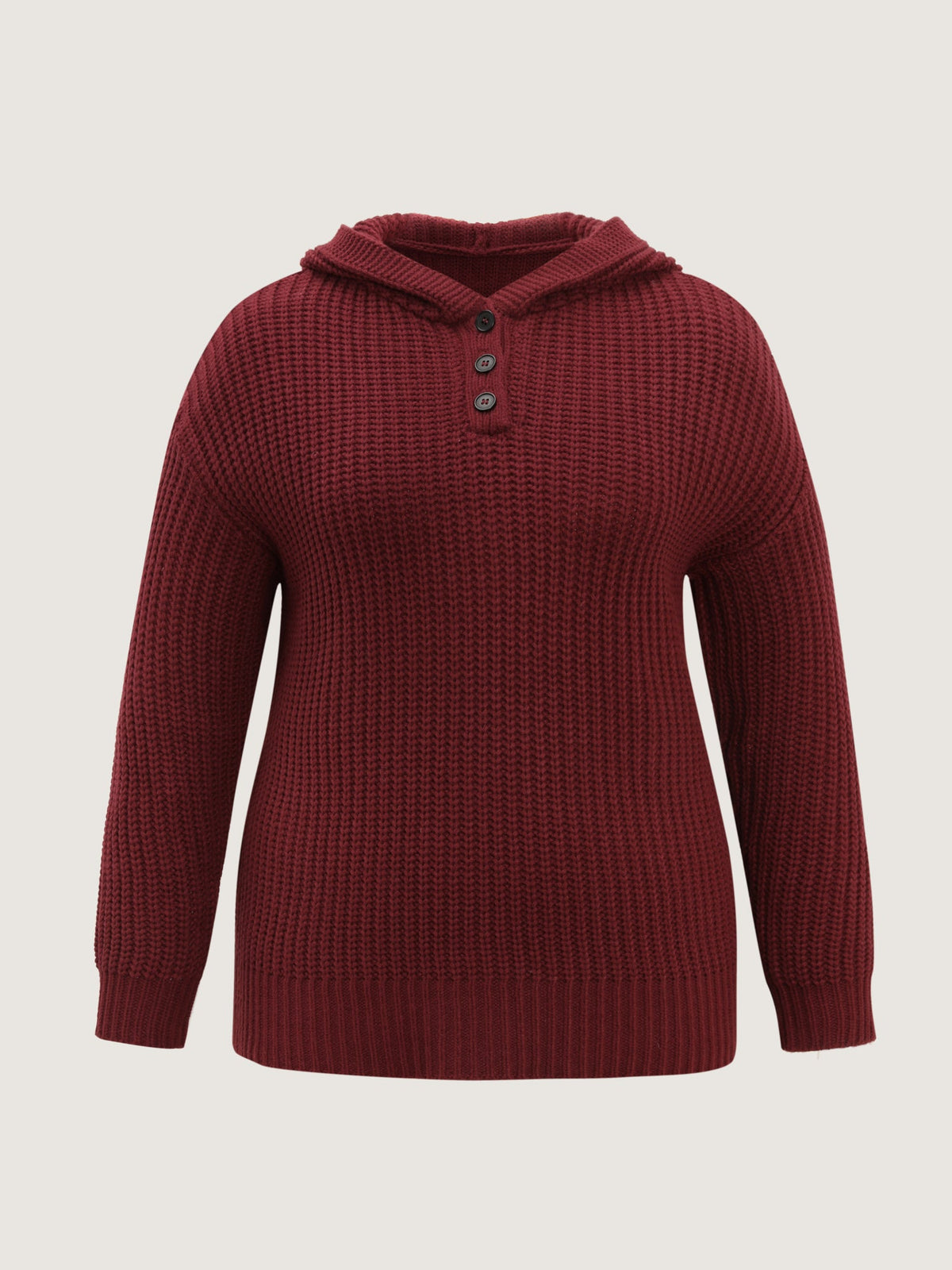 Hooded Textured Half Placket Button Pullover
