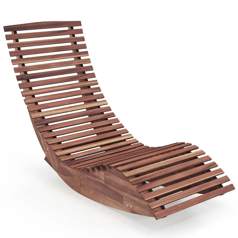 Acacia Wood Outdoor Patio Rocking Chair With Widened Slatted Seat Amp High Back Porch Rocker Sun Lounger For Backyard Garden - Comfortable And Ergonomic Design