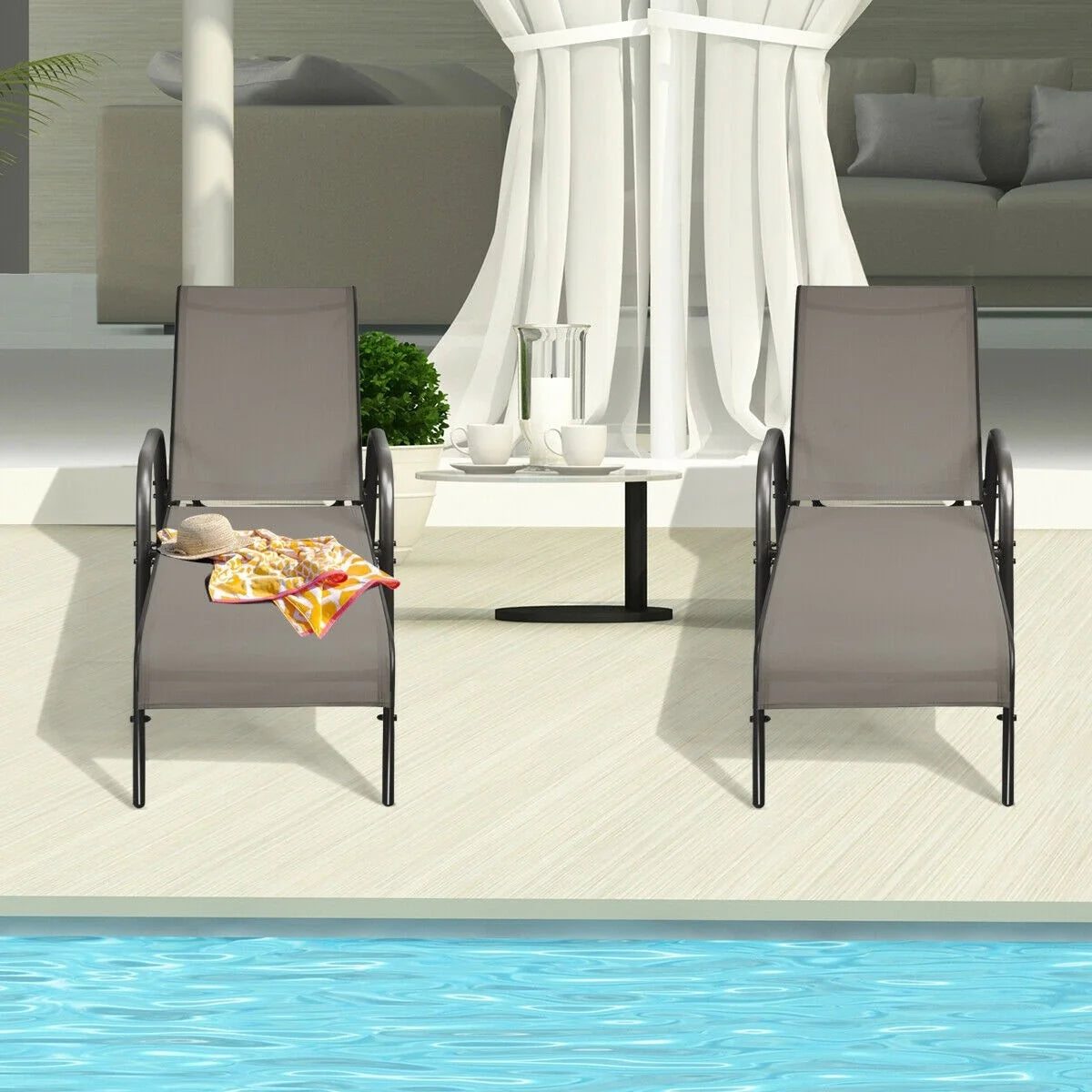 2 Pcs 5 Position Fabric Folding Outdoor Chaise Lounge Chairs Lightweight Pool Chairs Patio Lawn Recliner Sun Lounger - Comfortable And Ergonomic Design