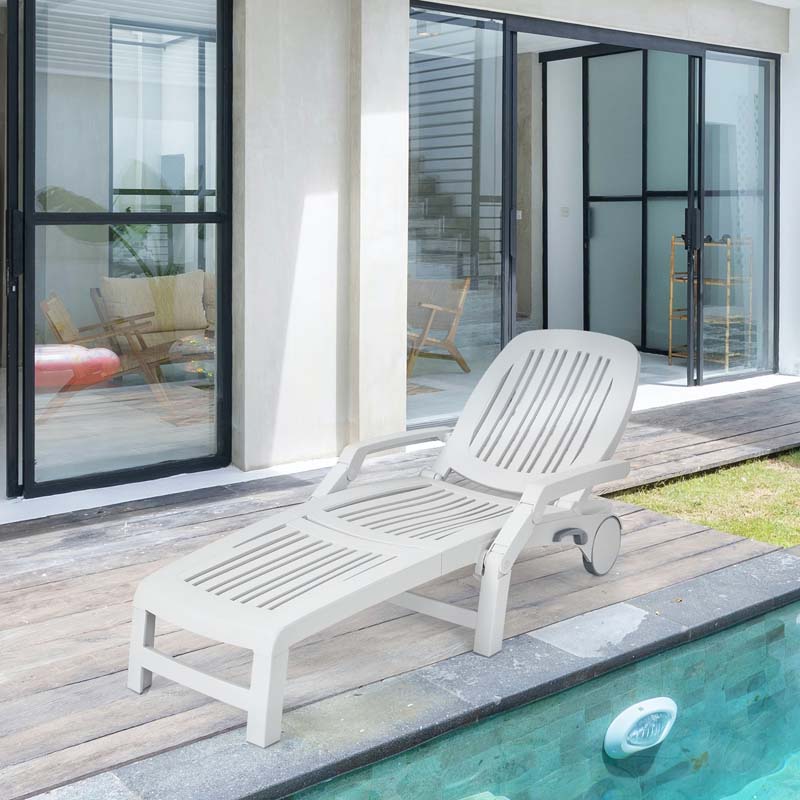 Weatherproof Folding Sun Lounger With Wheels 6 Position Plastic Outdoor Chaise Lounge Chair For Pool Beach Lawn - Comfortable And Ergonomic Design
