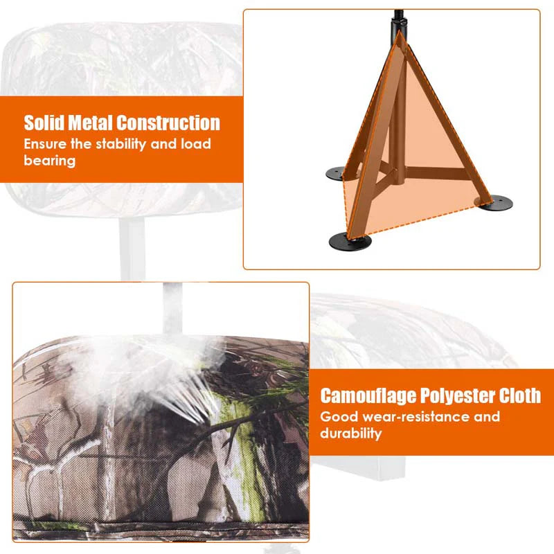 360Deg Camo Swivel Hunting Chair For Outdoor Activities Height Adjustable Tripod Blind Stool Chair With Detachable Backrest Padded Seat - Comfortable And Ergonomic Design