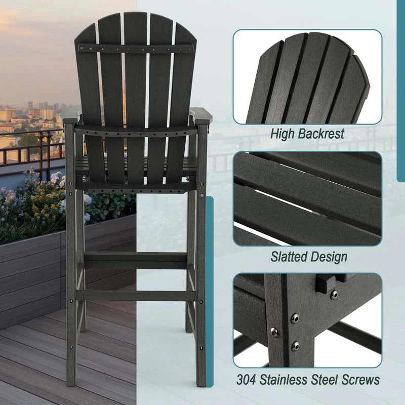 Outdoor Hdpe Tall Adirondack Chairs With Armrests Amp Footrest 30Quot Counter Height Bar Stools For Garden Backyard - Comfortable And Ergonomic Design