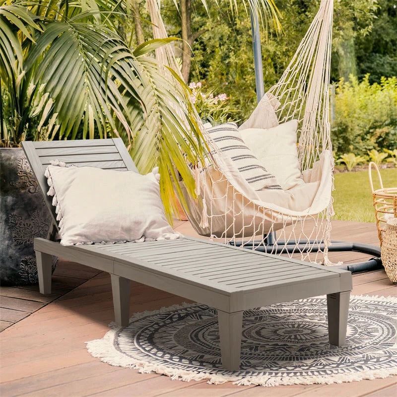 Outdoor Chaise Lounge Chair Patio Recliner Adjustable With 5 Positions Wood Texture Design Waterproof Easy To Assemble - Comfortable And Ergonomic Design