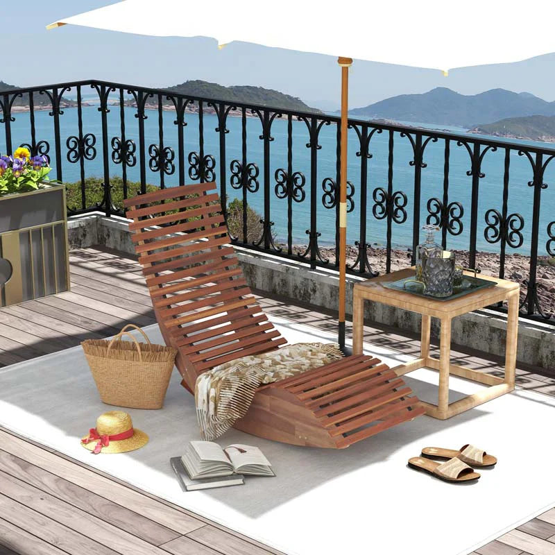 Acacia Wood Outdoor Patio Rocking Chair With Widened Slatted Seat Amp High Back Porch Rocker Sun Lounger For Backyard Garden - Comfortable And Ergonomic Design