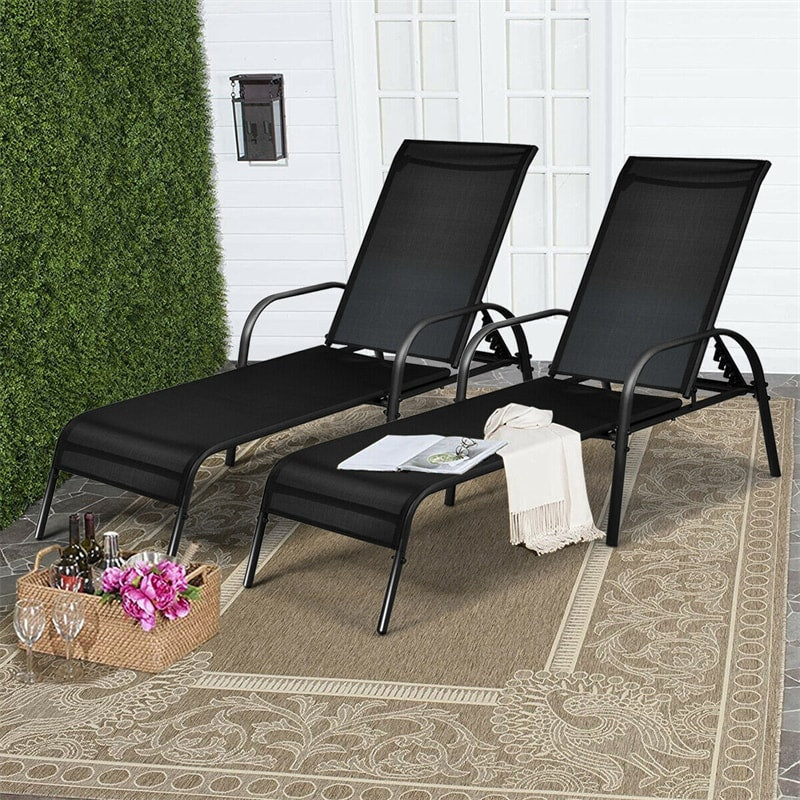 2 Pcs 5 Position Fabric Folding Outdoor Chaise Lounge Chairs Lightweight Pool Chairs Patio Lawn Recliner Sun Lounger - Comfortable And Ergonomic Design