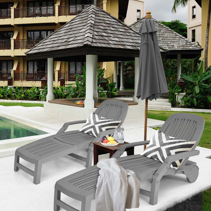 Weatherproof Folding Sun Lounger With Wheels 6 Position Plastic Outdoor Chaise Lounge Chair For Pool Beach Lawn - Comfortable And Ergonomic Design