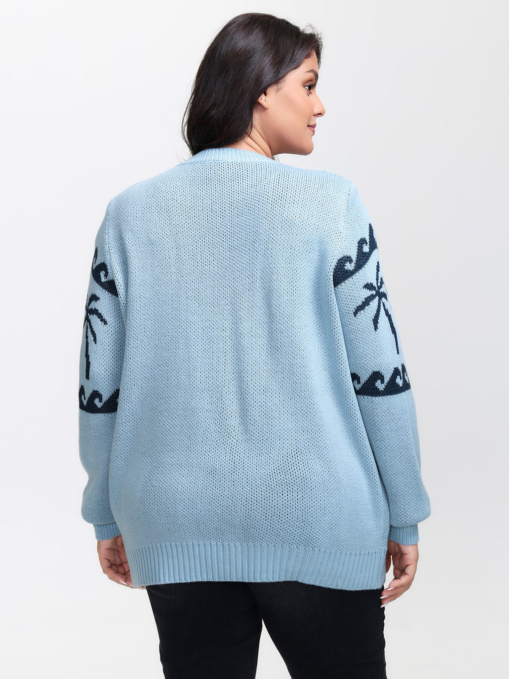 Coconut Tree Pattern Jacquard Pullover