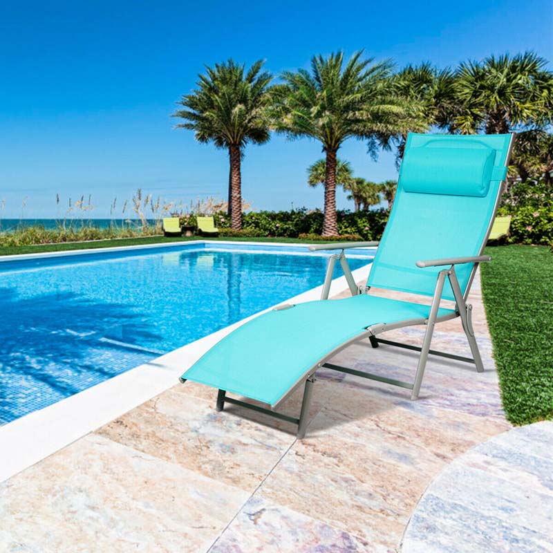 7 Position Folding Outdoor Chaise Lounge Chair Lightweight Patio Pool Chair Sun Lounger With Cushion Amp Pillow - Comfortable And Ergonomic Design