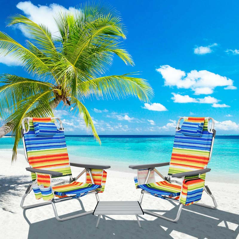 2 Pack 5 Position Outdoor Folding Backpack Beach Chair Amp Table Set Patio Lawn Camping Chair Beach Sling Chair - High Quality Set For Everyday Use