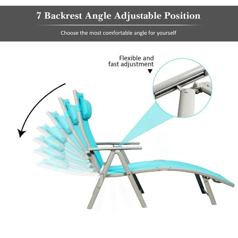 7 Position Folding Outdoor Chaise Lounge Chair Lightweight Patio Pool Chair Sun Lounger With Cushion Amp Pillow - Comfortable And Ergonomic Design