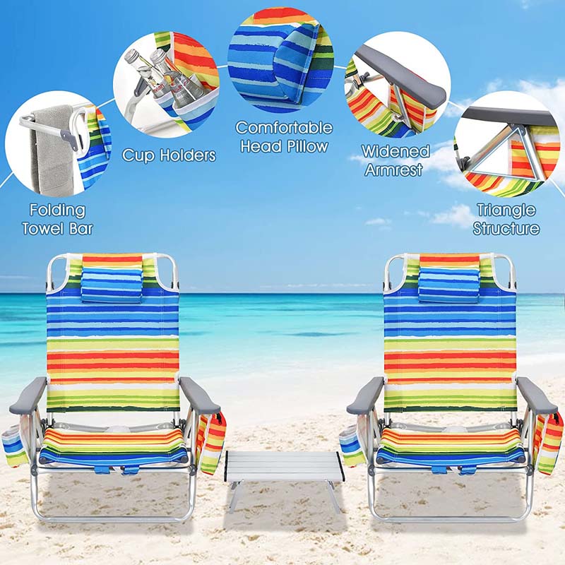 2 Pack 5 Position Outdoor Folding Backpack Beach Chair Amp Table Set Patio Lawn Camping Chair Beach Sling Chair - High Quality Set For Everyday Use