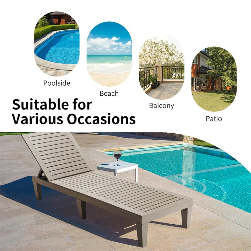 Outdoor Chaise Lounge Chair Patio Recliner Adjustable With 5 Positions Wood Texture Design Waterproof Easy To Assemble - Comfortable And Ergonomic Design