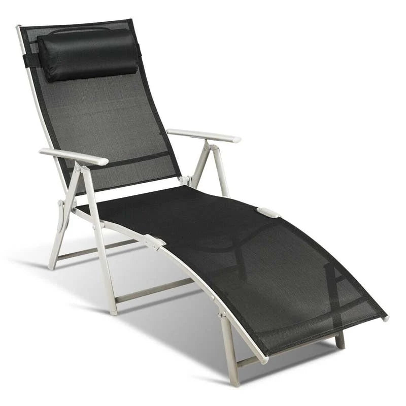 7 Position Folding Outdoor Chaise Lounge Chair Lightweight Patio Pool Chair Sun Lounger With Cushion Amp Pillow - Comfortable And Ergonomic Design