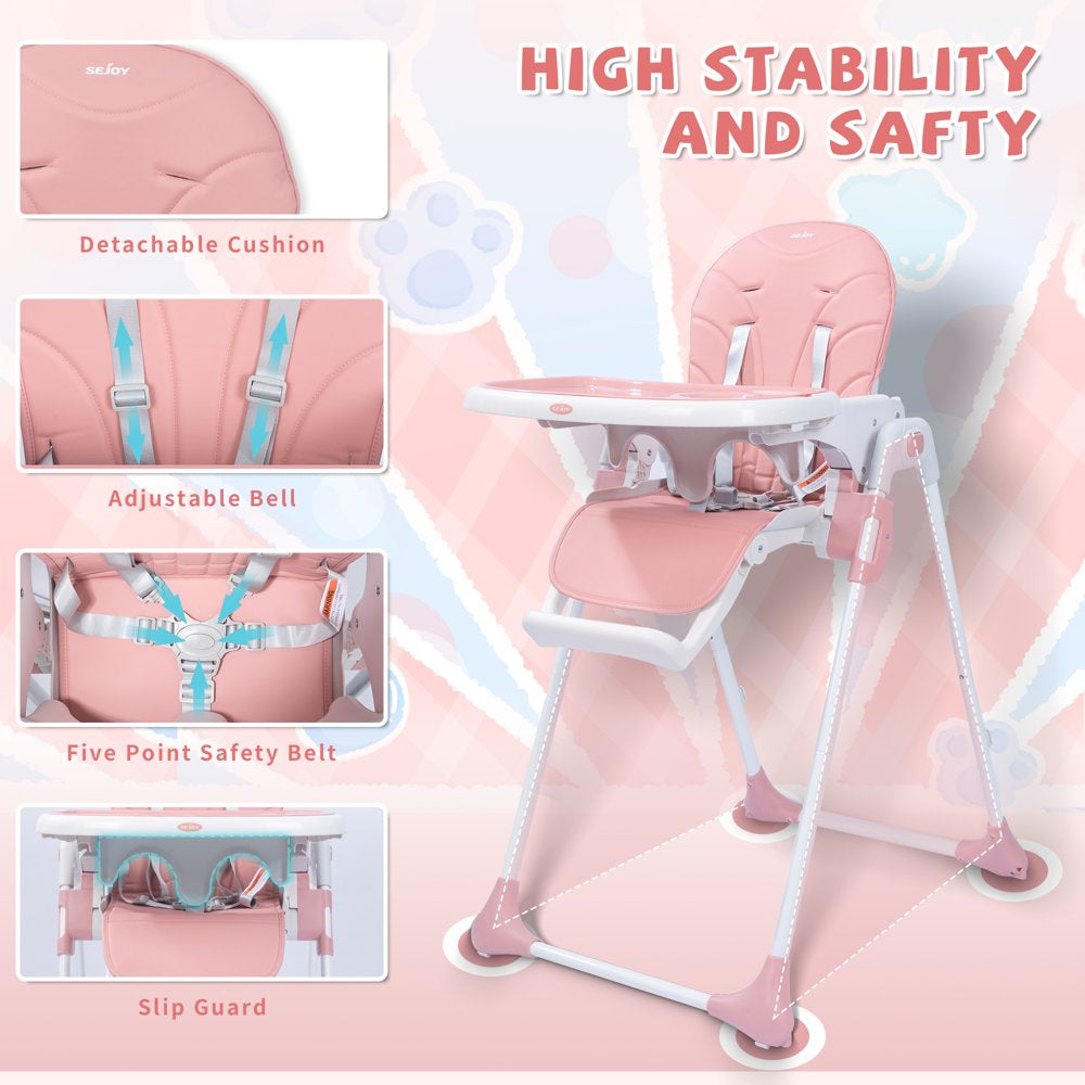 SEJOY Portable Folding Highchair for Babies &amp; Toddlers with Adjustable Height