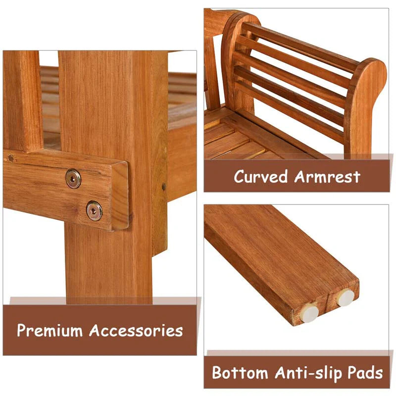 4 Ft Folding Outdoor Bench For Park Garden 2 Person Eucalyptus Wood Bench Loveseat Chair - Comfortable And Ergonomic Design