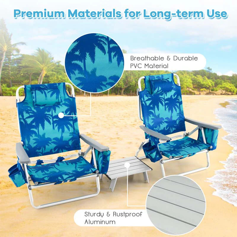 2 Pack 5 Position Outdoor Folding Backpack Beach Chair Amp Table Set Patio Lawn Camping Chair Beach Sling Chair - High Quality Set For Everyday Use