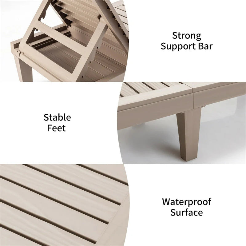 Outdoor Chaise Lounge Chair Patio Recliner Adjustable With 5 Positions Wood Texture Design Waterproof Easy To Assemble - Comfortable And Ergonomic Design