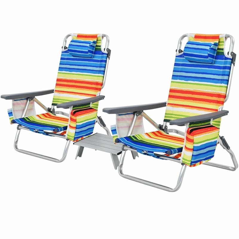 2 Pack 5 Position Outdoor Folding Backpack Beach Chair Amp Table Set Patio Lawn Camping Chair Beach Sling Chair - High Quality Set For Everyday Use