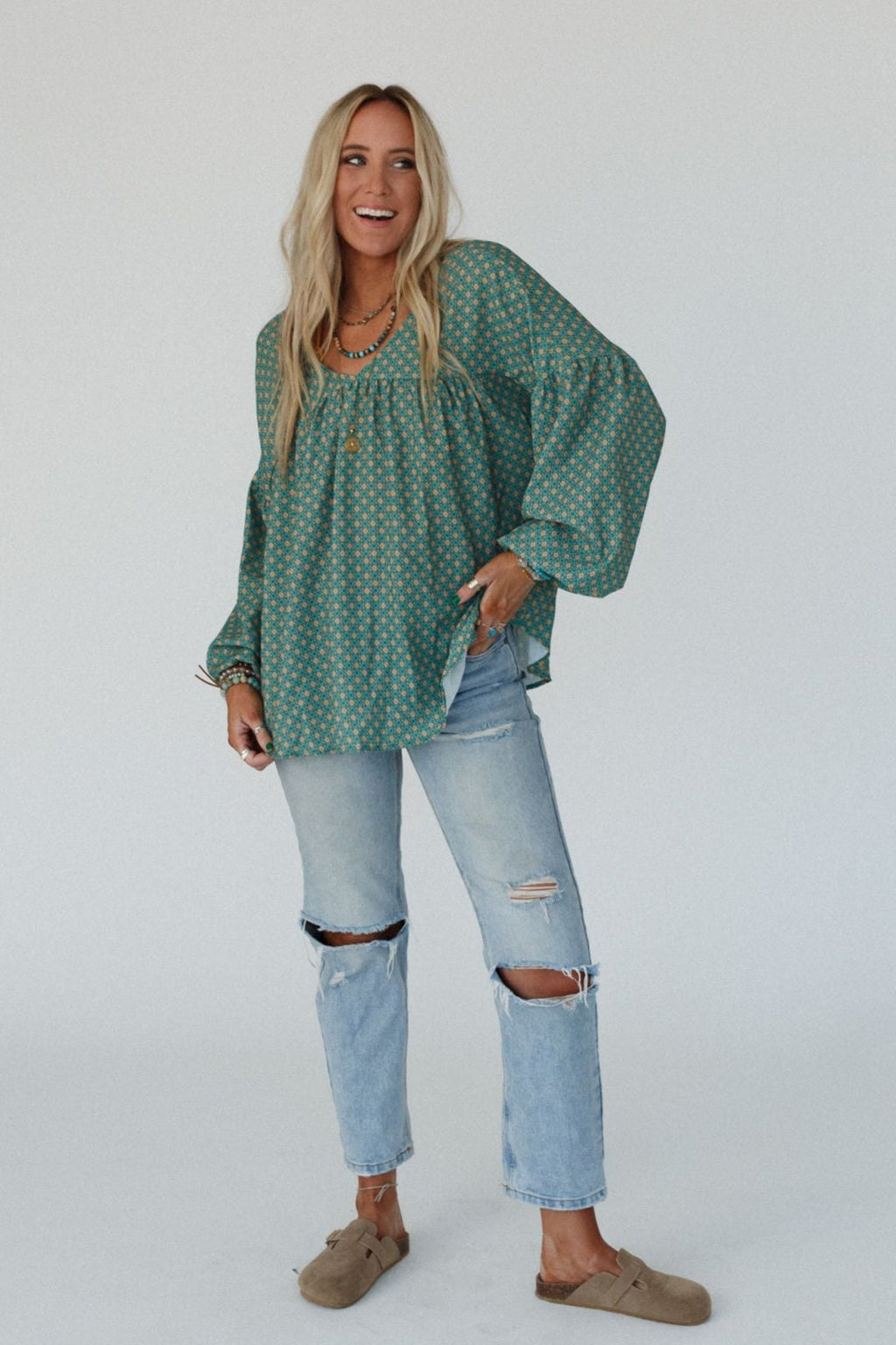 The Nest Kendrix Printed Top - Teal