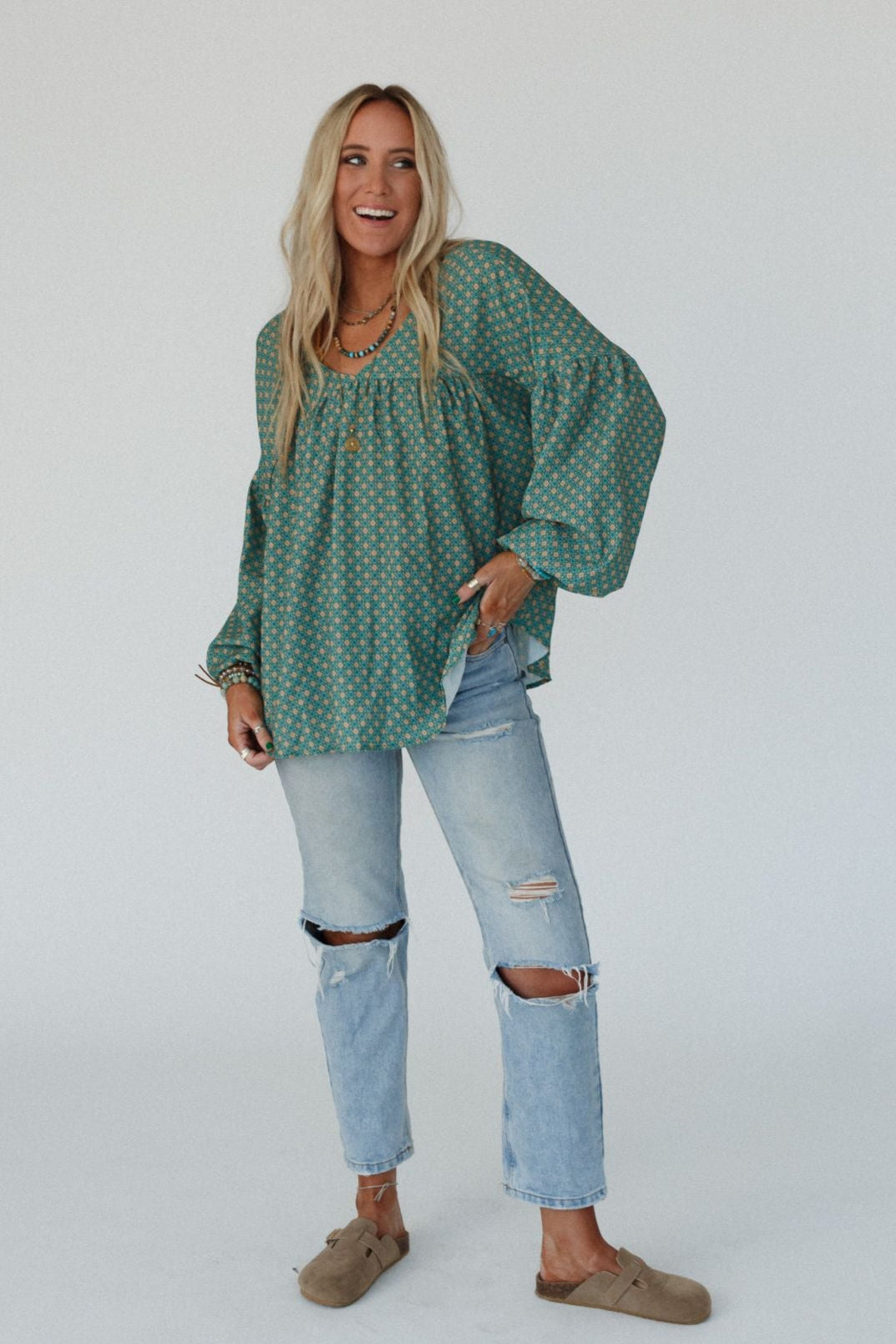 The Nest Kendrix Printed Top - Teal