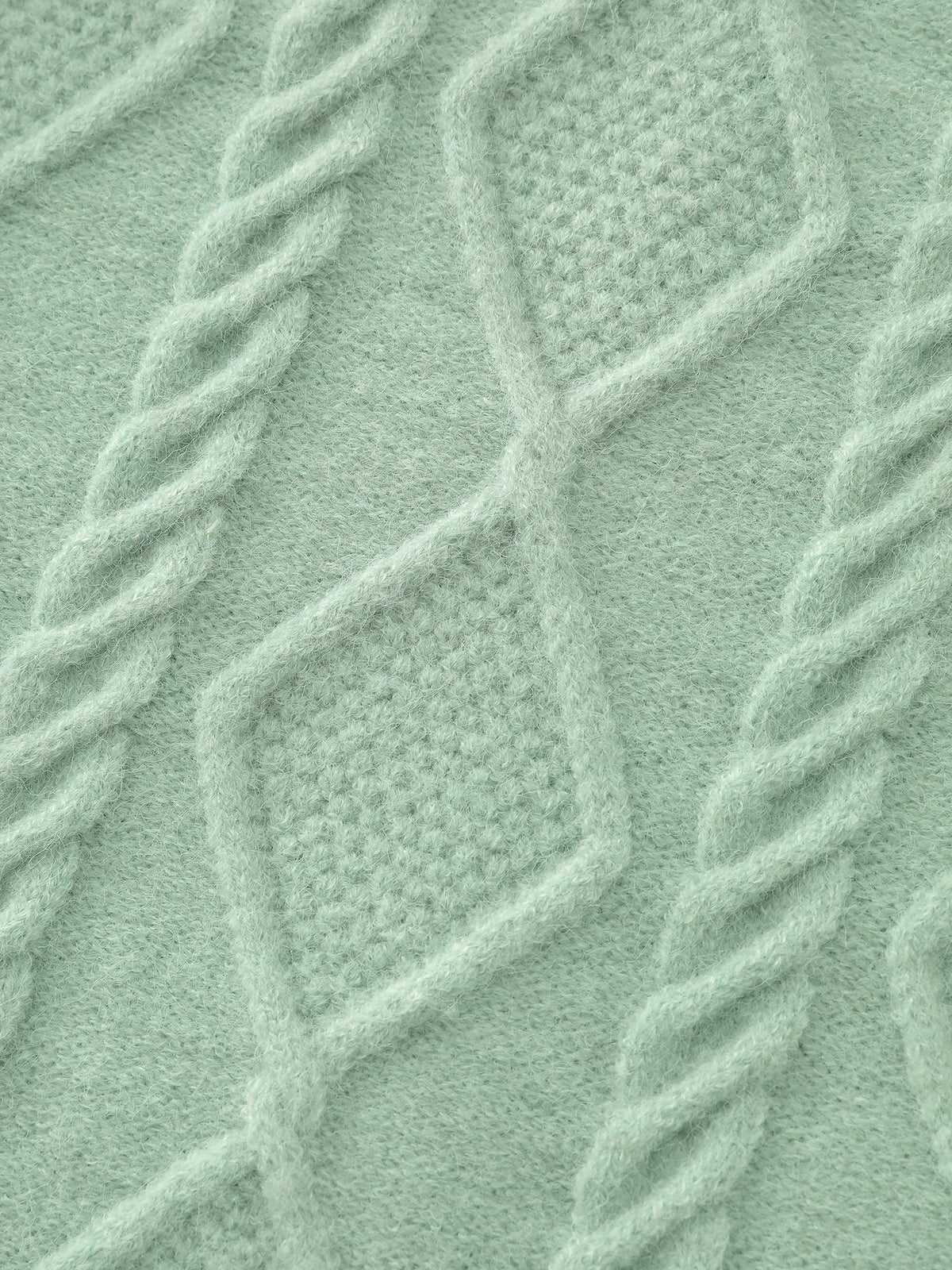 Cableknit Round Neck Ribbed Hem Pullover